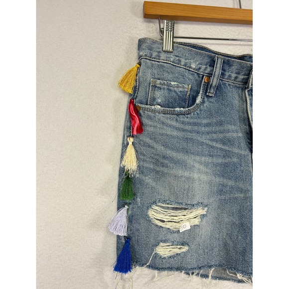 Boho Festival BLANKNYC Womens 27 Blue Distressed Tassel Trim High Rise Shorts - Picture 6 of 11